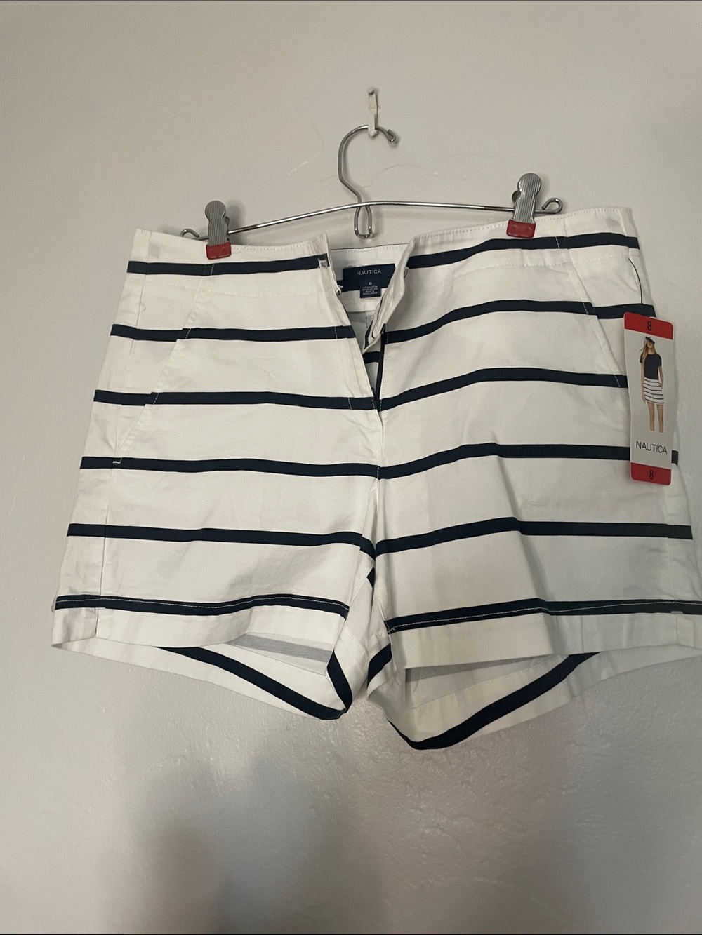 Nautica White Shorts with Navy Horizontal Stripes